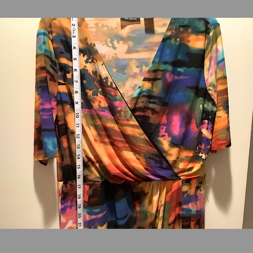 Nina Leonard, jewel-colors abstract wrap-around dress, Size L - Picture 9 of 10